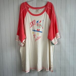 Anthropologie plus size 2X sleep shirt ski graphic Emily Taylor white cotton NEW